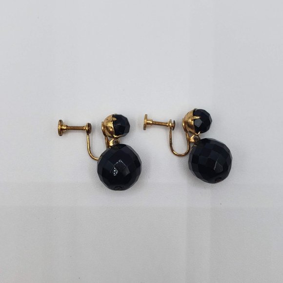 Vintage Black Ball Charm Non-Pierced Screw-back Drop Earrings - Picture 4 of 8
